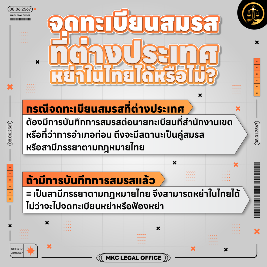 Info - จดทะเบียนสมรสต่างประเทศ หย่าในไทยได้หรือไม่